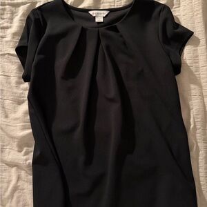 Liz Claiborne Black Short-Sleeve Pleated Neck Top